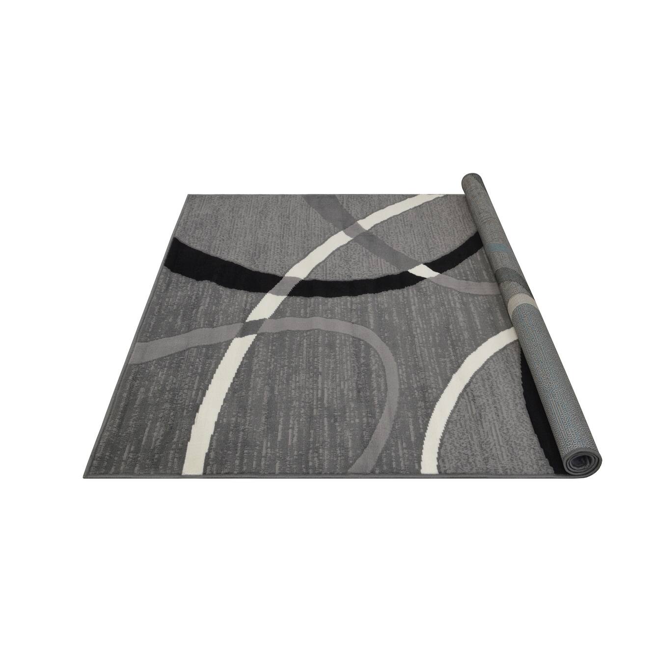 Allstar Modern Accent Rug in Grey with Overlapping Curve design 8' x 10' On Sale Bed Bath